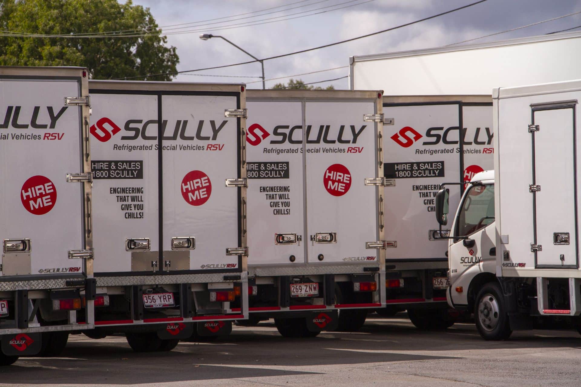 Back of Scully Trucks in a row